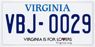 VA license plate VBJ0029