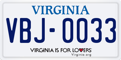 VA license plate VBJ0033