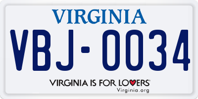VA license plate VBJ0034