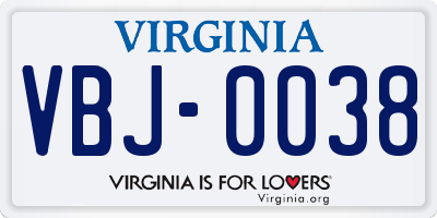 VA license plate VBJ0038
