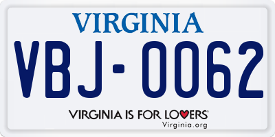 VA license plate VBJ0062