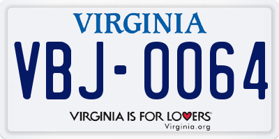 VA license plate VBJ0064