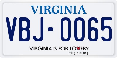 VA license plate VBJ0065