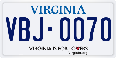 VA license plate VBJ0070