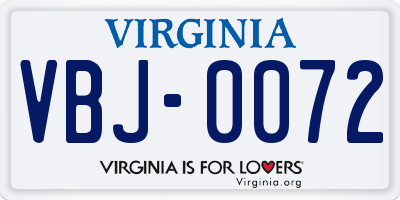 VA license plate VBJ0072