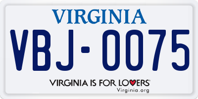 VA license plate VBJ0075
