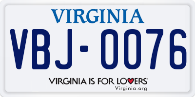 VA license plate VBJ0076