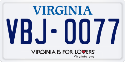 VA license plate VBJ0077