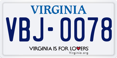 VA license plate VBJ0078