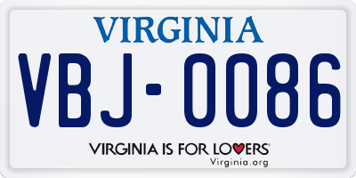 VA license plate VBJ0086