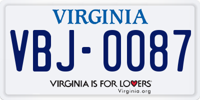VA license plate VBJ0087