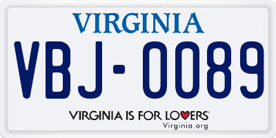 VA license plate VBJ0089