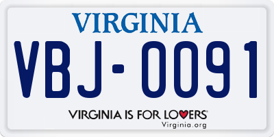 VA license plate VBJ0091