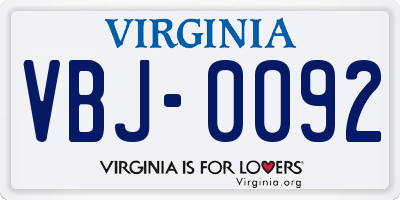 VA license plate VBJ0092