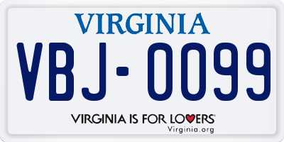 VA license plate VBJ0099
