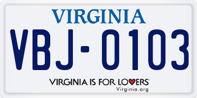 VA license plate VBJ0103