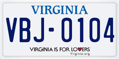 VA license plate VBJ0104