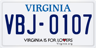 VA license plate VBJ0107