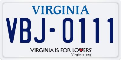 VA license plate VBJ0111