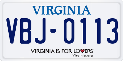 VA license plate VBJ0113