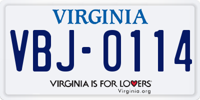 VA license plate VBJ0114