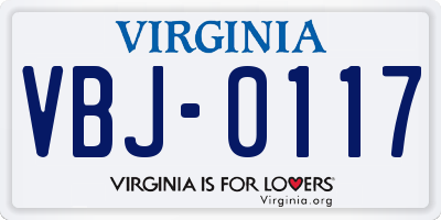 VA license plate VBJ0117