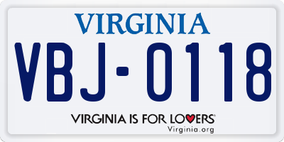 VA license plate VBJ0118