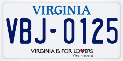 VA license plate VBJ0125