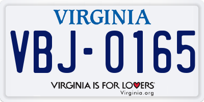 VA license plate VBJ0165