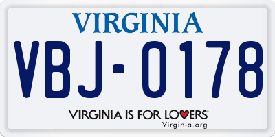 VA license plate VBJ0178