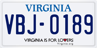 VA license plate VBJ0189