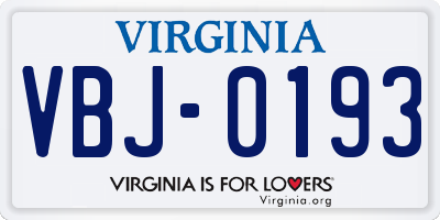 VA license plate VBJ0193