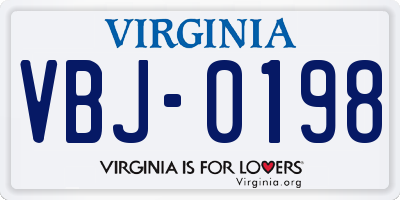 VA license plate VBJ0198