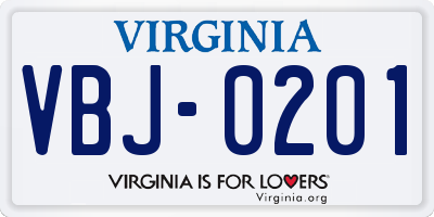 VA license plate VBJ0201