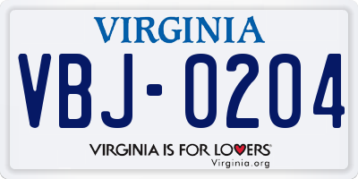 VA license plate VBJ0204