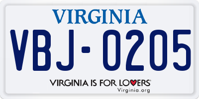VA license plate VBJ0205