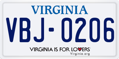VA license plate VBJ0206