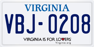 VA license plate VBJ0208