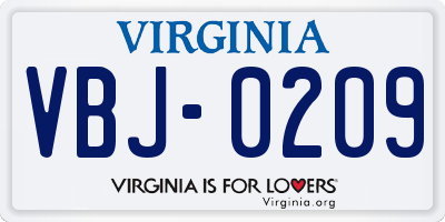 VA license plate VBJ0209