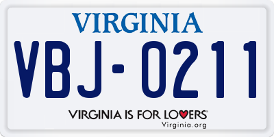 VA license plate VBJ0211
