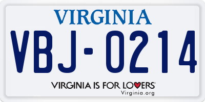 VA license plate VBJ0214