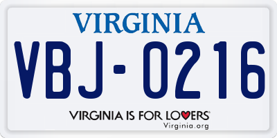 VA license plate VBJ0216