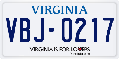 VA license plate VBJ0217