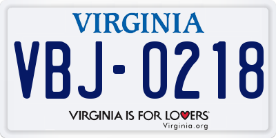 VA license plate VBJ0218
