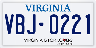 VA license plate VBJ0221