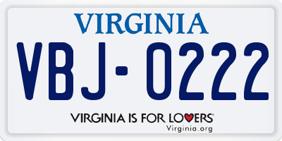 VA license plate VBJ0222