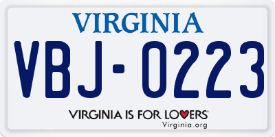 VA license plate VBJ0223