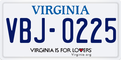 VA license plate VBJ0225