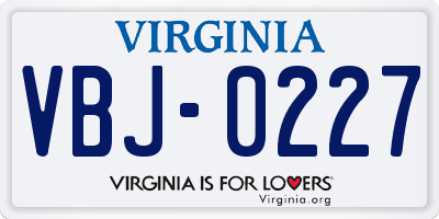 VA license plate VBJ0227