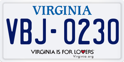 VA license plate VBJ0230